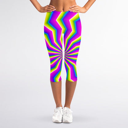 Green Dizzy Moving Optical Illusion Women's Capri Leggings
