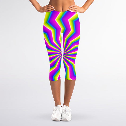 Green Dizzy Moving Optical Illusion Women's Capri Leggings