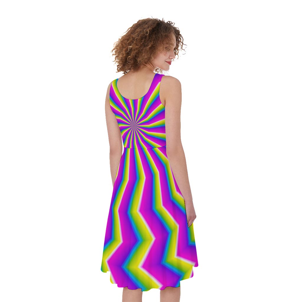 Green Dizzy Moving Optical Illusion Women's Sleeveless Dress