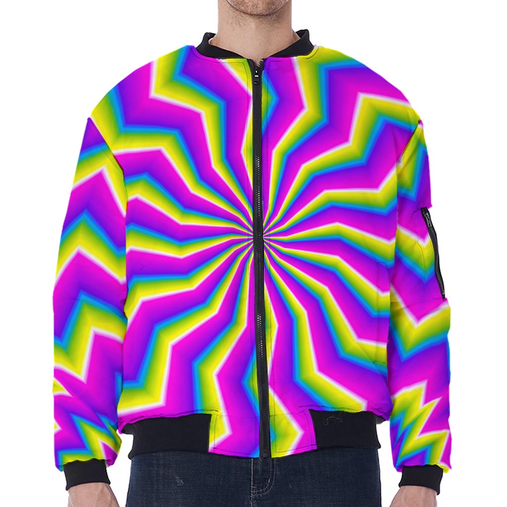 Green Dizzy Moving Optical Illusion Zip Sleeve Bomber Jacket