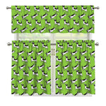 Green Doodle Bull Terrier Pattern Print 3 Piece Kitchen Curtains
