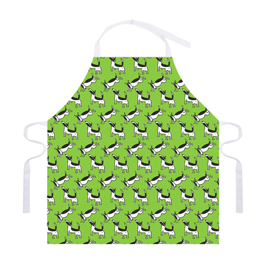 Green Doodle Bull Terrier Pattern Print Adjustable Apron