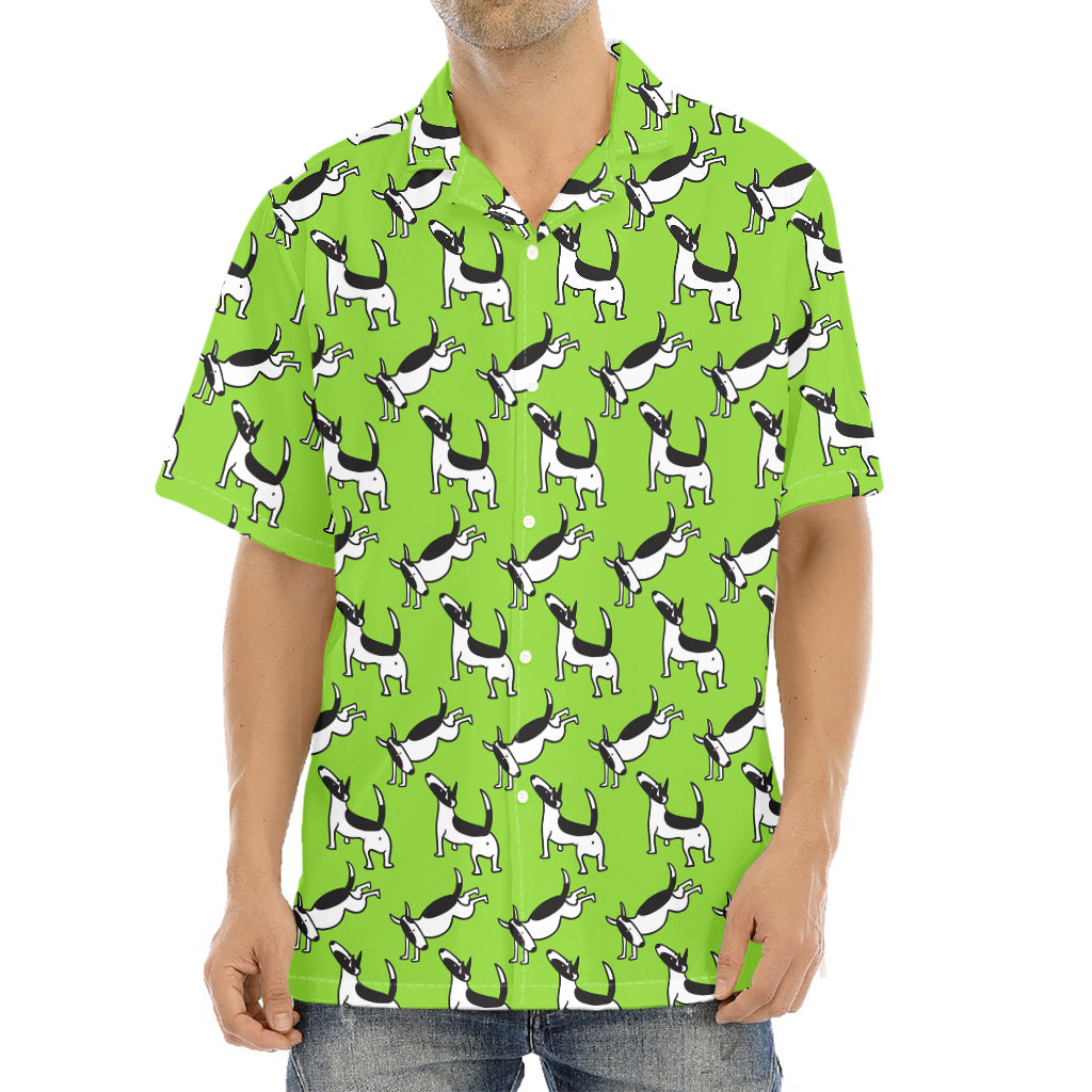 Green Doodle Bull Terrier Pattern Print Aloha Shirt