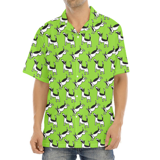 Green Doodle Bull Terrier Pattern Print Aloha Shirt