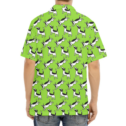 Green Doodle Bull Terrier Pattern Print Aloha Shirt