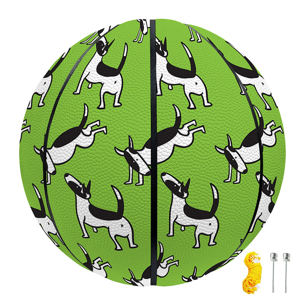 Green Doodle Bull Terrier Pattern Print Basketball