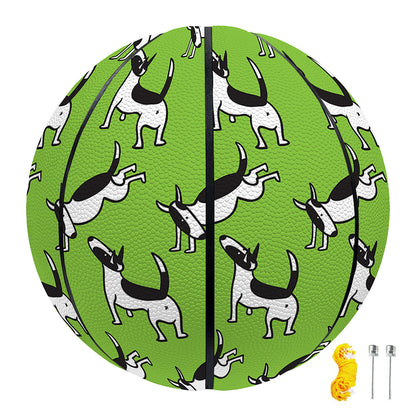 Green Doodle Bull Terrier Pattern Print Basketball