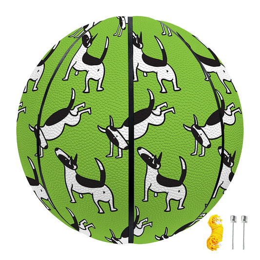 Green Doodle Bull Terrier Pattern Print Basketball