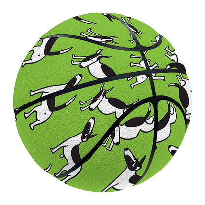 Green Doodle Bull Terrier Pattern Print Basketball