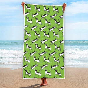 Green Doodle Bull Terrier Pattern Print Beach Towel