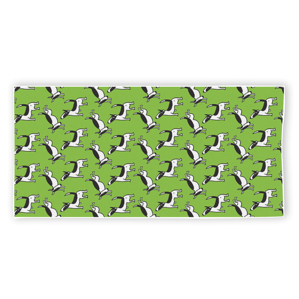 Green Doodle Bull Terrier Pattern Print Beach Towel