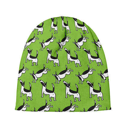 Green Doodle Bull Terrier Pattern Print Beanie