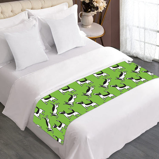 Green Doodle Bull Terrier Pattern Print Bed Runner
