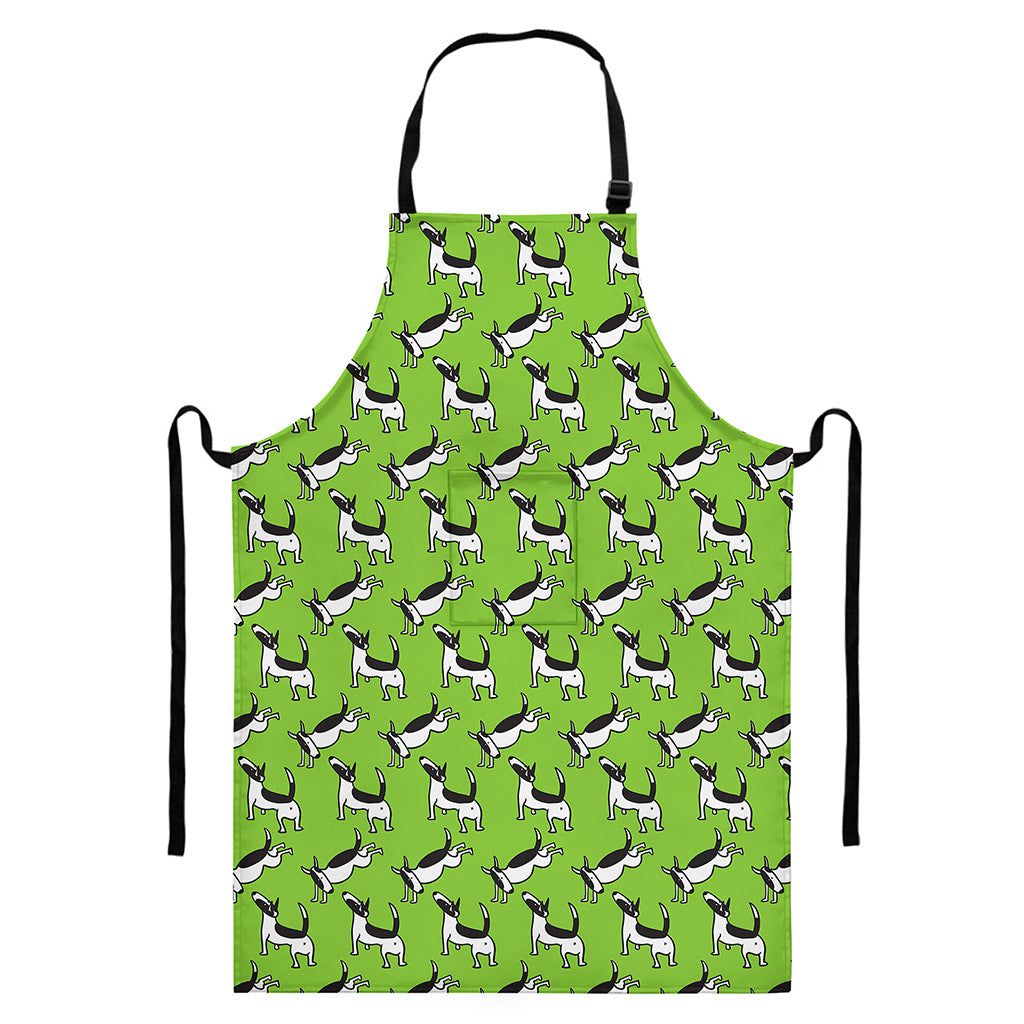 Green Doodle Bull Terrier Pattern Print Bib Apron With Pocket