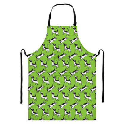 Green Doodle Bull Terrier Pattern Print Bib Apron With Pocket