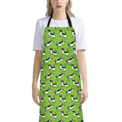 Green Doodle Bull Terrier Pattern Print Bib Apron With Pocket