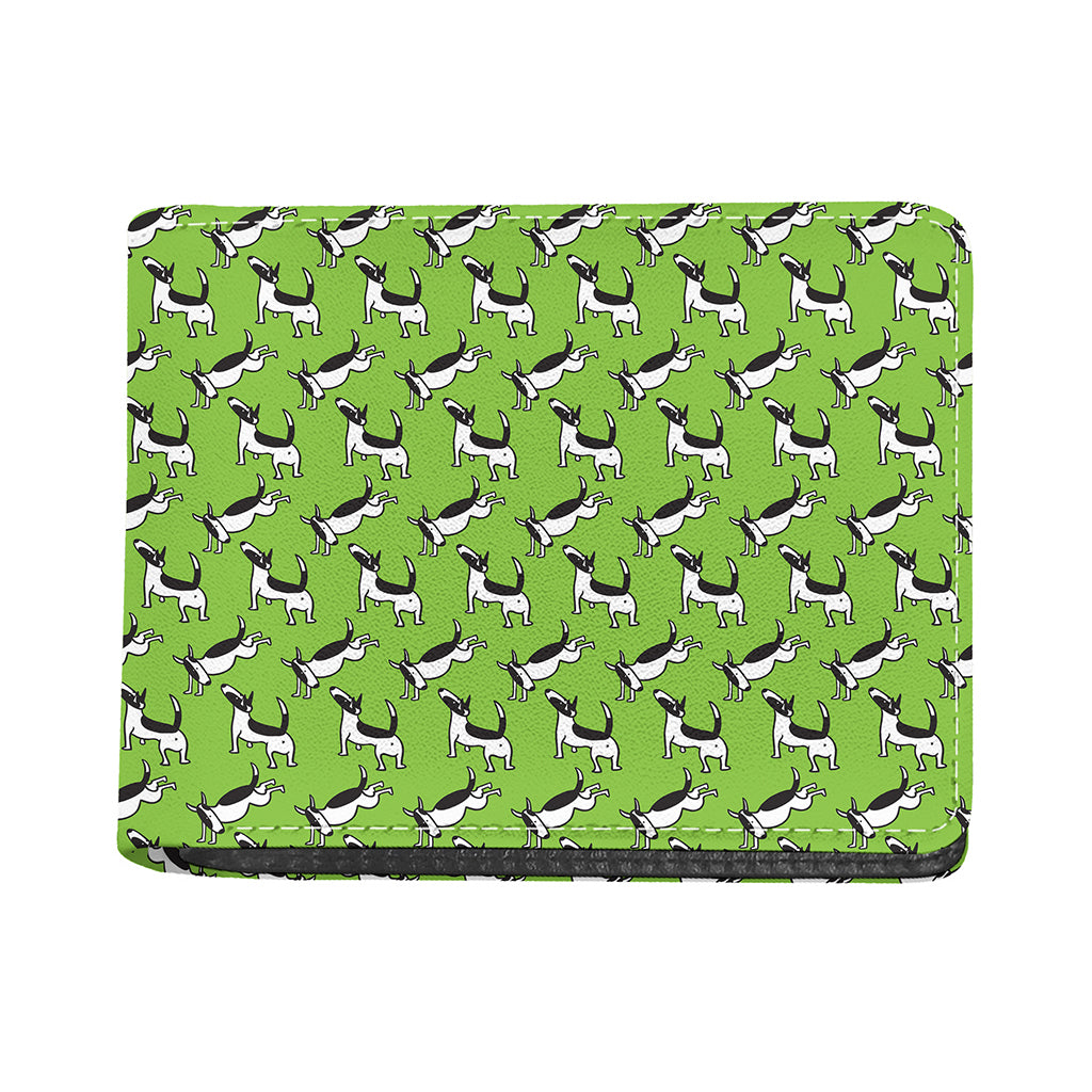 Green Doodle Bull Terrier Pattern Print Bifold Wallet