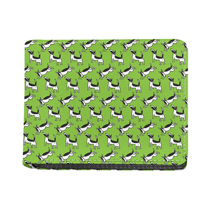 Green Doodle Bull Terrier Pattern Print Bifold Wallet
