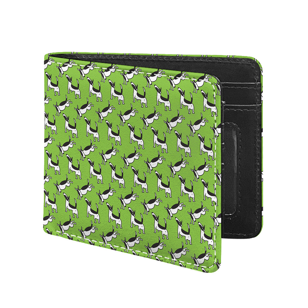 Green Doodle Bull Terrier Pattern Print Bifold Wallet