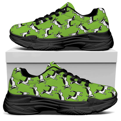Green Doodle Bull Terrier Pattern Print Black Chunky Shoes