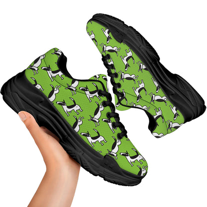 Green Doodle Bull Terrier Pattern Print Black Chunky Shoes