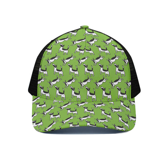 Green Doodle Bull Terrier Pattern Print Black Mesh Trucker Cap