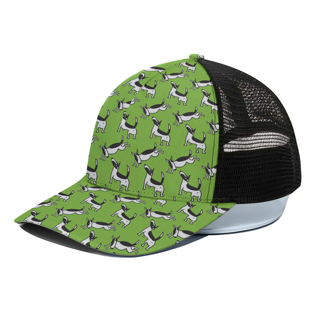 Green Doodle Bull Terrier Pattern Print Black Mesh Trucker Cap
