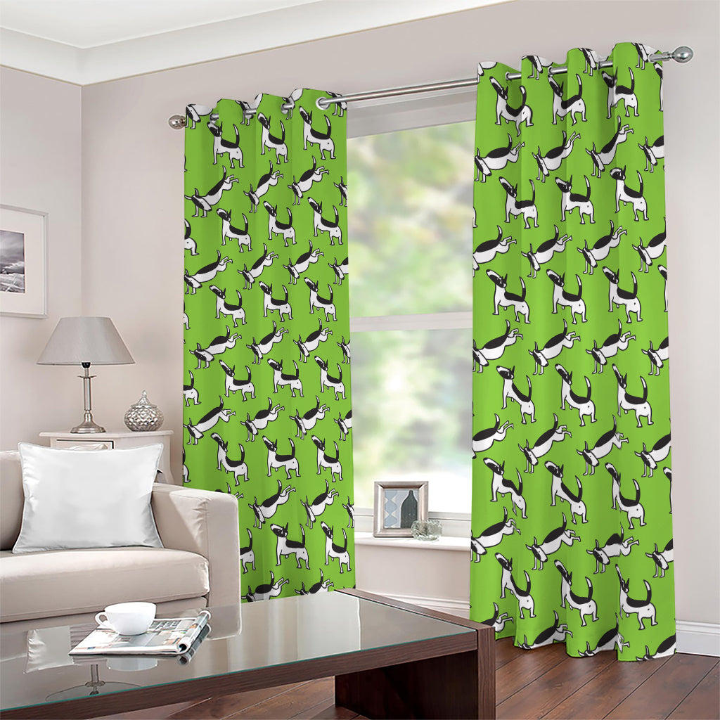 Green Doodle Bull Terrier Pattern Print Blackout Grommet Curtains