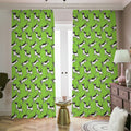 Green Doodle Bull Terrier Pattern Print Dimout Pencil Pleat Curtains