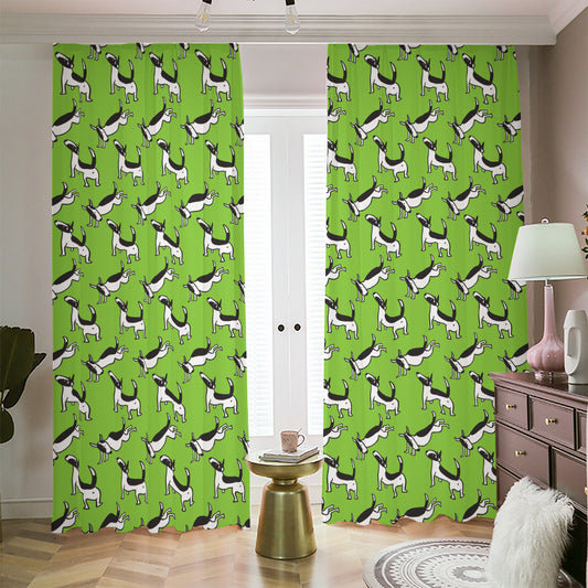 Green Doodle Bull Terrier Pattern Print Blackout Pencil Pleat Curtains