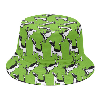 Green Doodle Bull Terrier Pattern Print Bucket Hat