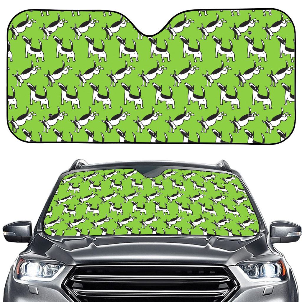Green Doodle Bull Terrier Pattern Print Car Windshield Sun Shade