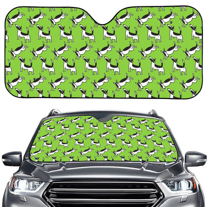 Green Doodle Bull Terrier Pattern Print Car Windshield Sun Shade