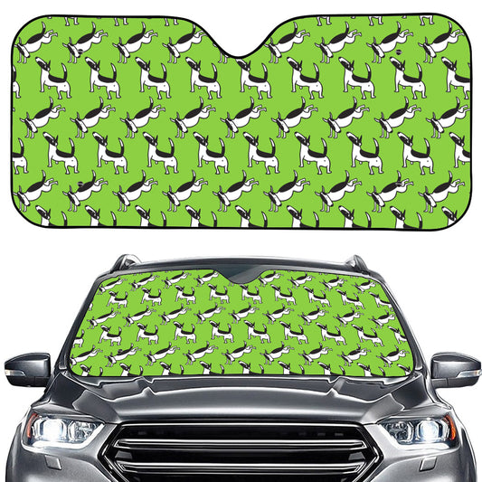 Green Doodle Bull Terrier Pattern Print Car Windshield Sun Shade