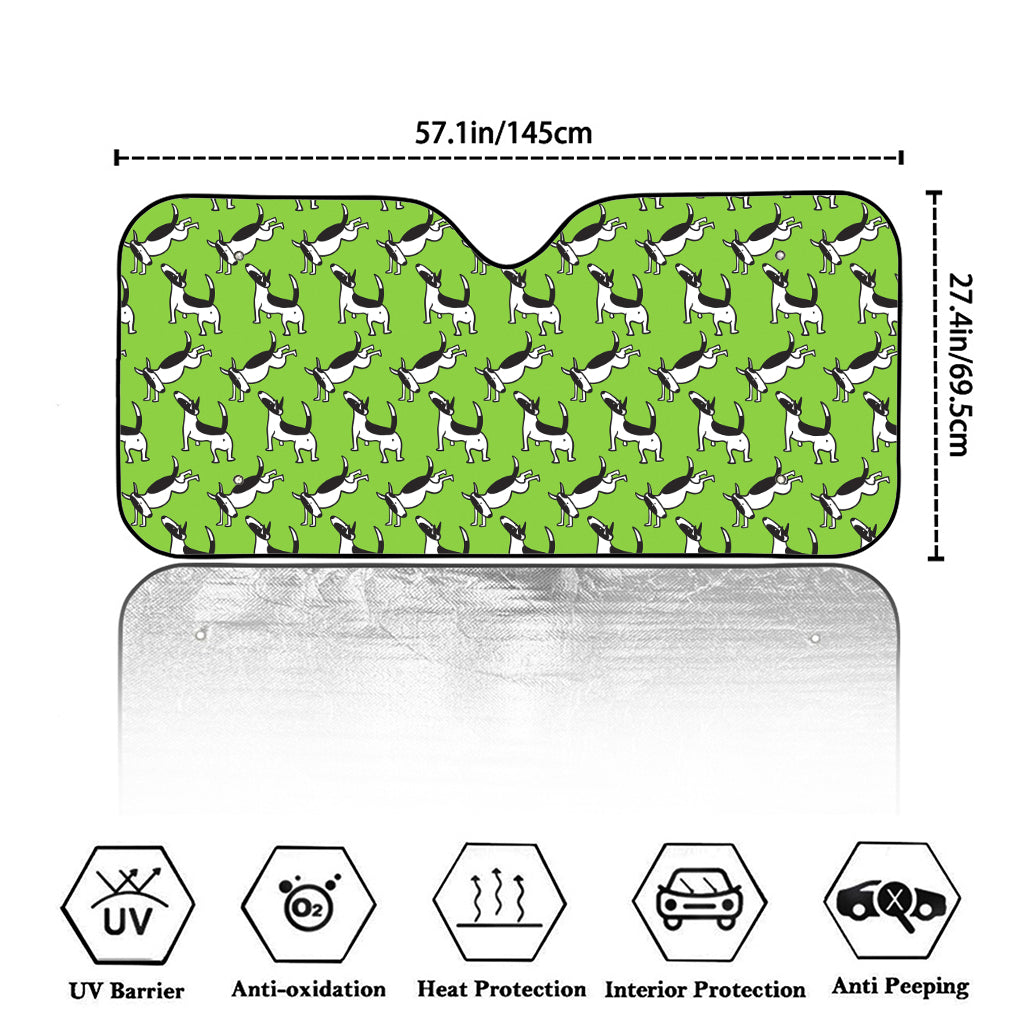 Green Doodle Bull Terrier Pattern Print Car Windshield Sun Shade