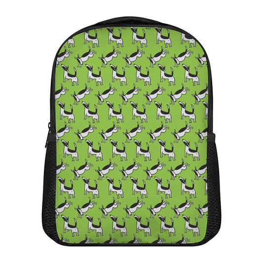 Green Doodle Bull Terrier Pattern Print Casual Backpack