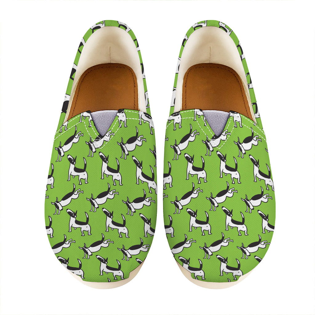 Green Doodle Bull Terrier Pattern Print Casual Shoes