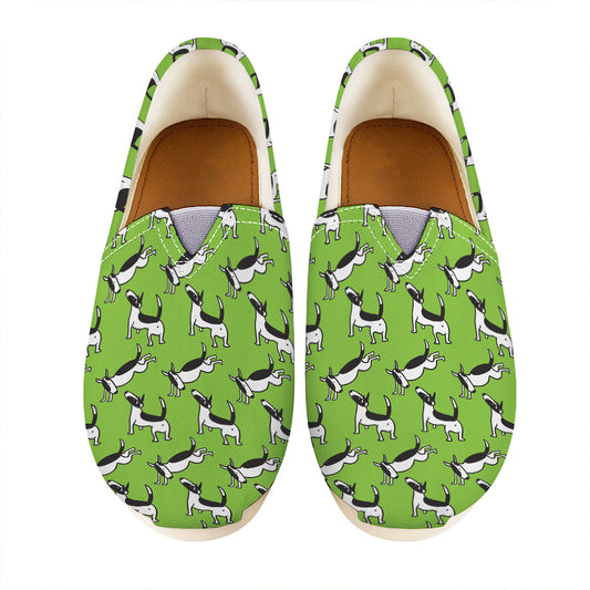 Green Doodle Bull Terrier Pattern Print Casual Shoes