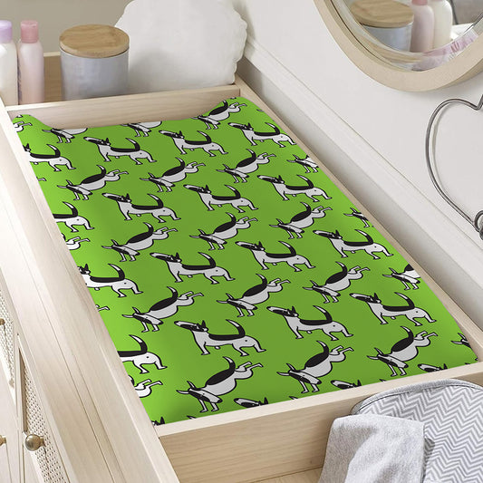 Green Doodle Bull Terrier Pattern Print Changing Pad Cover