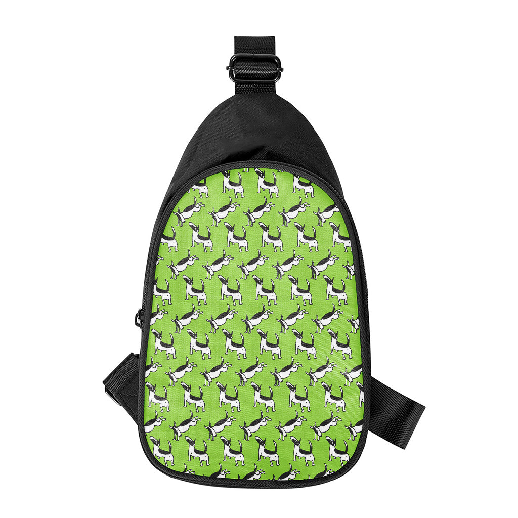 Green Doodle Bull Terrier Pattern Print Chest Bag