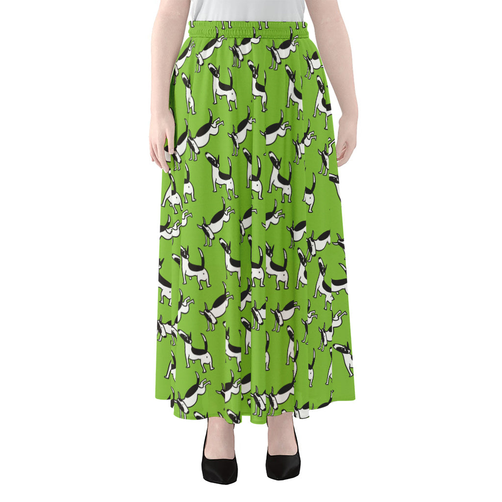 Green Doodle Bull Terrier Pattern Print Chiffon Maxi Skirt