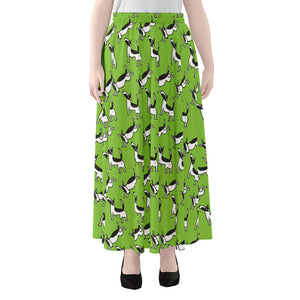 Green Doodle Bull Terrier Pattern Print Chiffon Maxi Skirt