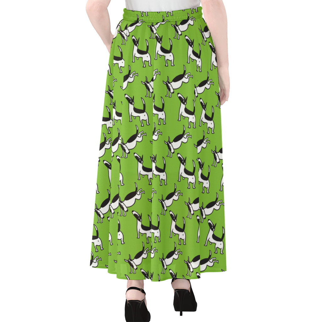 Green Doodle Bull Terrier Pattern Print Chiffon Maxi Skirt