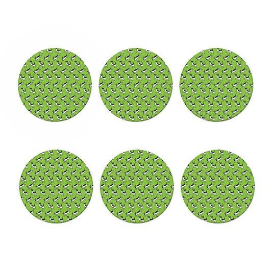 Green Doodle Bull Terrier Pattern Print Coaster Set