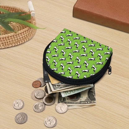 Green Doodle Bull Terrier Pattern Print Coin Purse