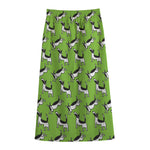 Green Doodle Bull Terrier Pattern Print Cotton Front Slit Maxi Skirt