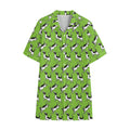 Green Doodle Bull Terrier Pattern Print Cotton Hawaiian Shirt