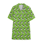 Green Doodle Bull Terrier Pattern Print Cotton Hawaiian Shirt
