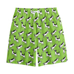 Green Doodle Bull Terrier Pattern Print Cotton Shorts