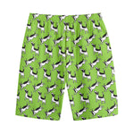Green Doodle Bull Terrier Pattern Print Cotton Shorts